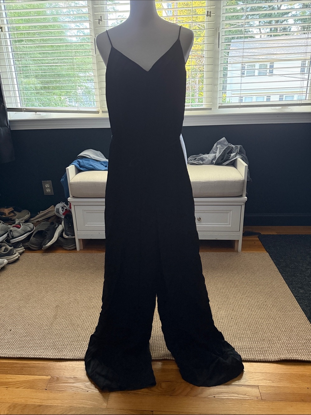 Black Spaghetti-Strap Wide-Leg Jumpsuit by